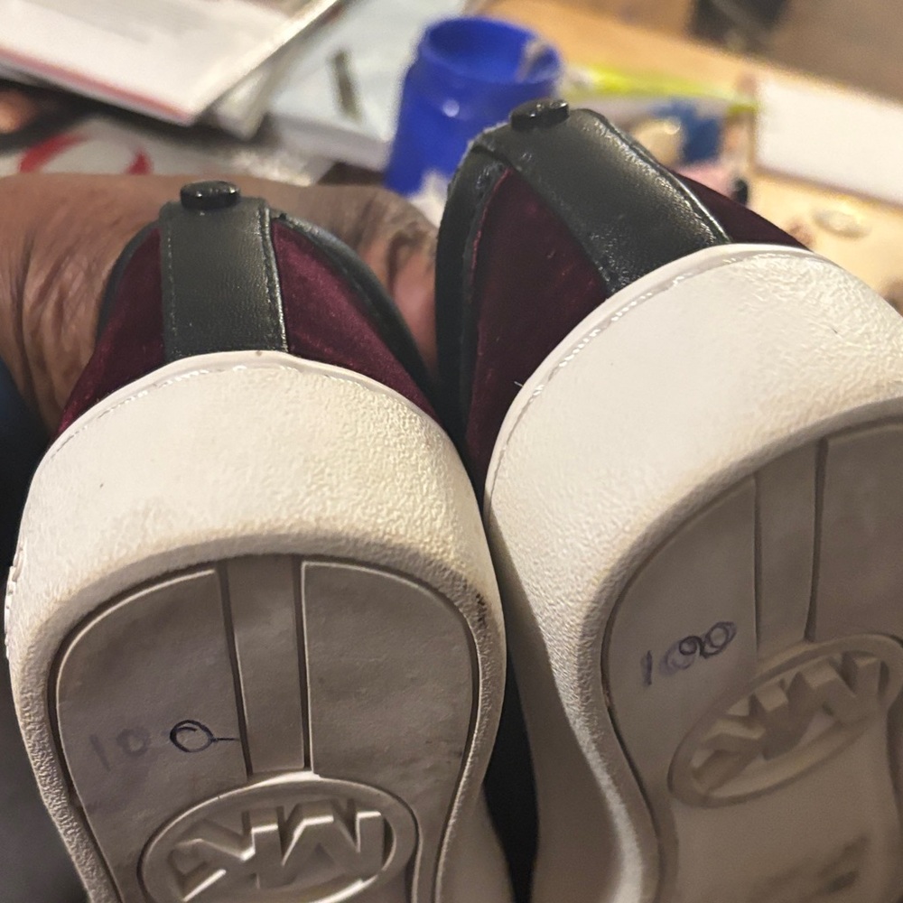 Michael Kors Dark Red Velvet Slip-Ons with Black Accents - tiny wears - Picture 9 of 13